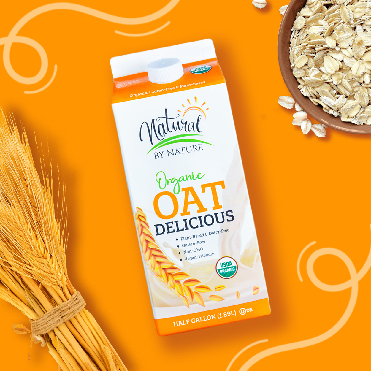 Organic oat milk by Natural By Nature, promoted by a top social media marketing agency, highlighting its plant-based, gluten-free, and USDA Organic benefits.