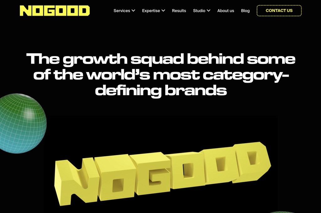 NoGood agency website homepage showcasing social media marketing agencies 2025

