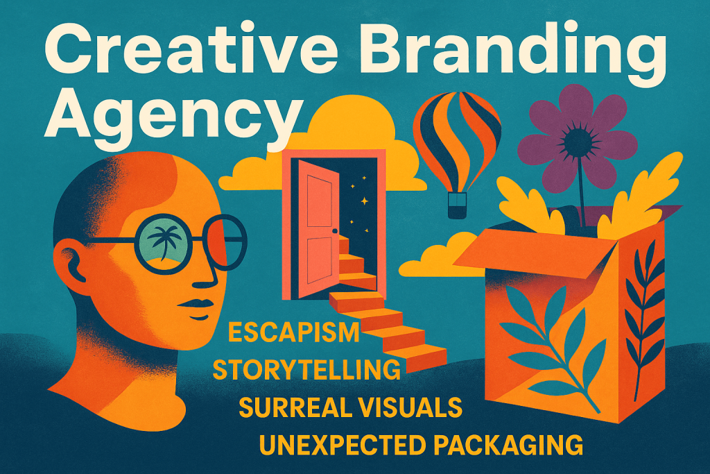 Surreal visual by a creative branding agency showing escapism, storytelling, and immersive brand elements in a dreamlike style