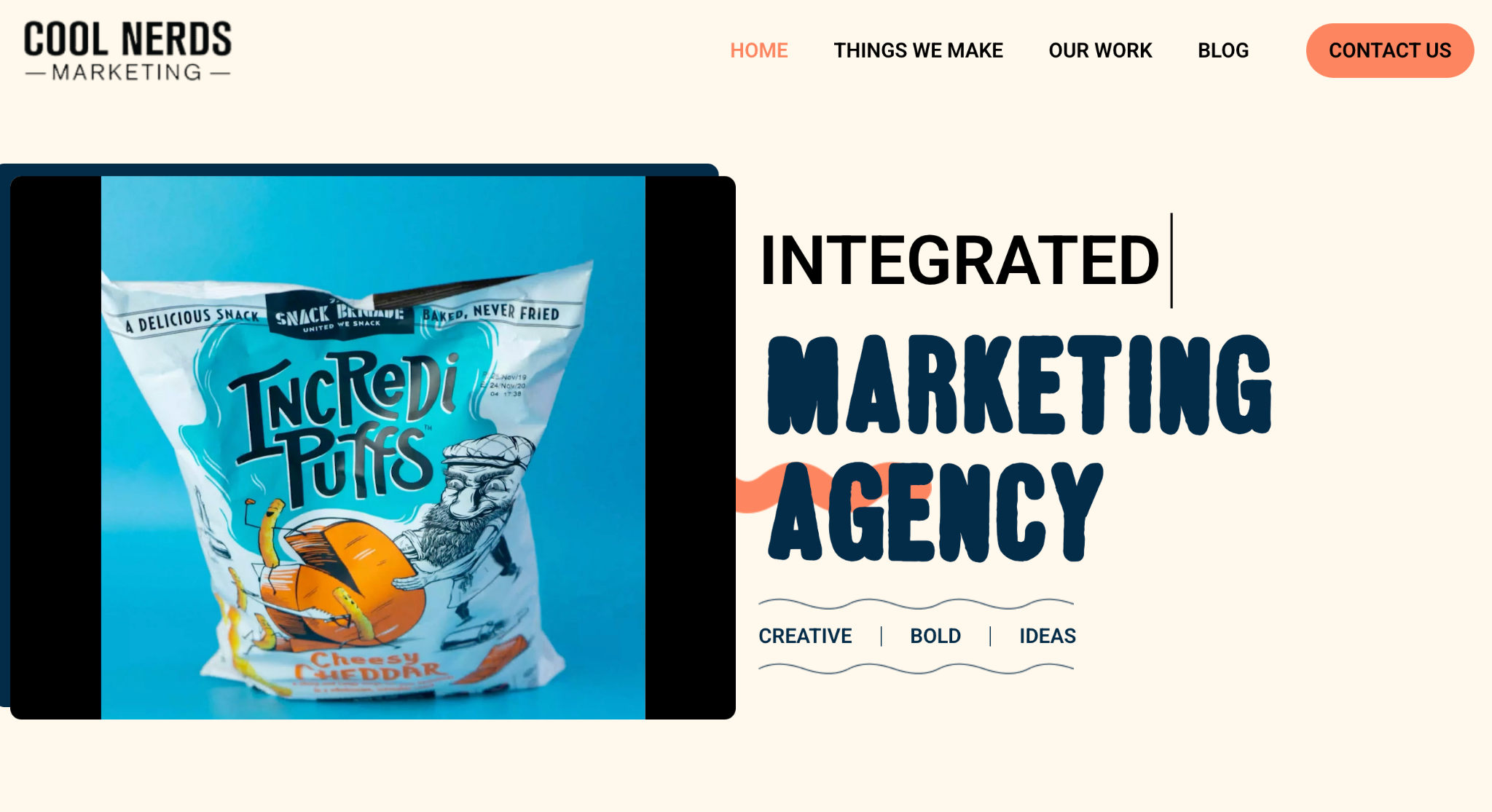 Cool Nerds Marketing website showcasing CPG social media agency creative work