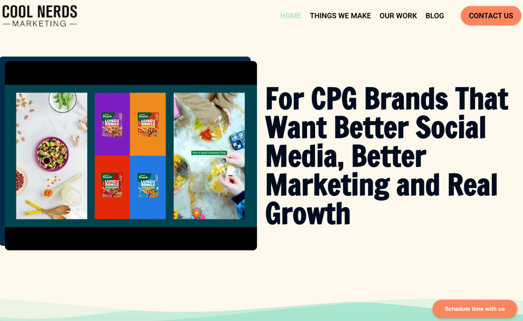 Cool Nerds Marketing homepage — a food and beverage marketing agency specializing in social media and influencer campaigns for CPG brands